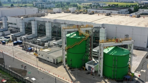 Industrial remediation site with large-scale treatment tanks and processing infrastructure